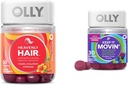 OLLY Hår gummier med Keratin & Biotin og Forstoppelse Relief gummier med Rabarber & Prunes - 60 + 30 Tæl
