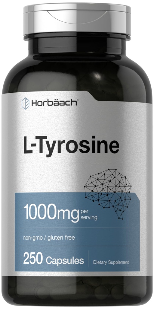 Horbäach L- Tyrosine Supplement: 124; 1000mg; 124; 250 Kapsler: 124; ikke- GMO og Gluten Free Formel
