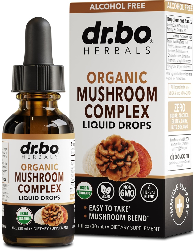 Organic Lions Mane Mushroom Complex - Mushroom Supplement flydende dråber tinktur til fokus, tåge, hjerne sundhed kosttilskud - Vegan, Herbal Organic Lions Mane Mushrooms, Reishi, Tyrkiet Tail Extract 1oz