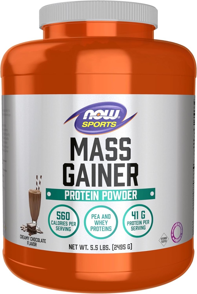 Now Foods Sport Mass Gainer Protein Powder, cremet chokolade flavor, Pea og Whey Protein Blend, 5,5 lbs.