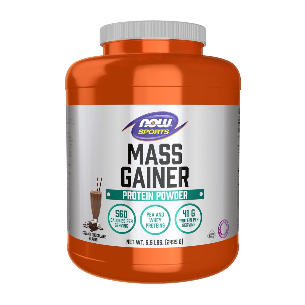 Now Foods Sport Mass Gainer Protein Powder, cremet chokolade flavor, Pea og Whey Protein Blend, 5,5 lbs.