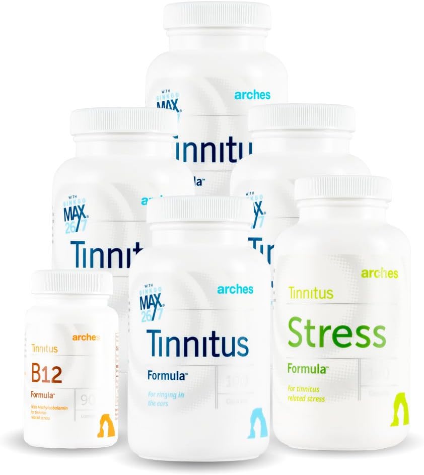 Arches Tinnitus Combo Pack - Now with Ginkgo Max 26/7 - Natural Tinnitus Treatment for Relief from Ringing Ears - 6 Bottles - 90 Day Supply