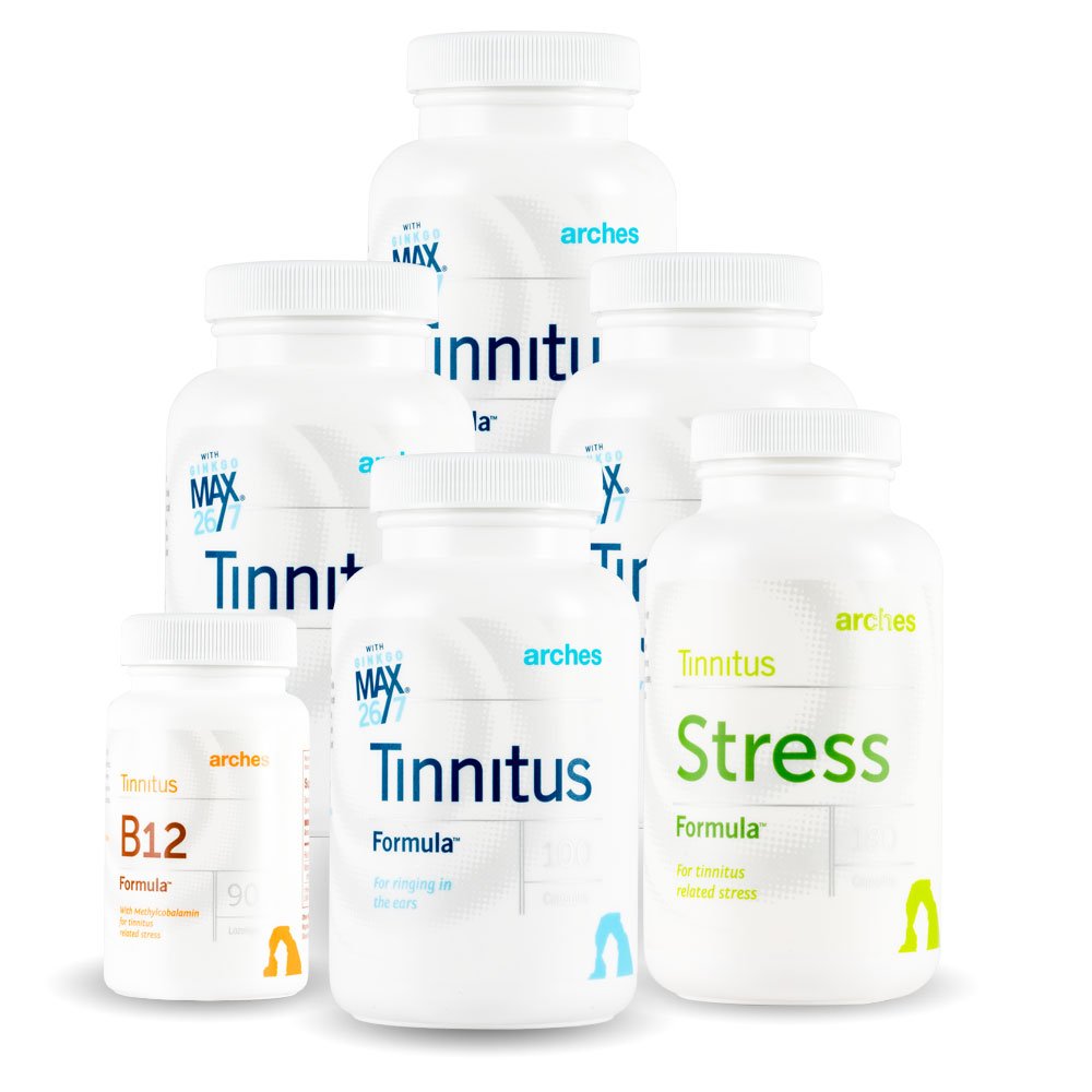 Buer Tinnitus Combo Pack - Nu med Ginkgo Max 26 / 7 - Natural Tinnitus Behandling for Relief fra Ringøre - 6 flasker - 90 dages forsyning