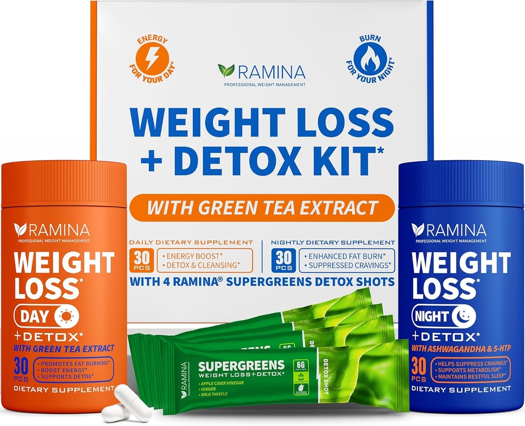 Ultimativ vægttab kit - 30 Dag & Nighttime Detox Shots - Metabolisme Booster & Appetite Control - Kost kosttilskud til kvinder & mænd - Fat Burning & Vægtloss piller, Fat Burner & Appetite Suppressant