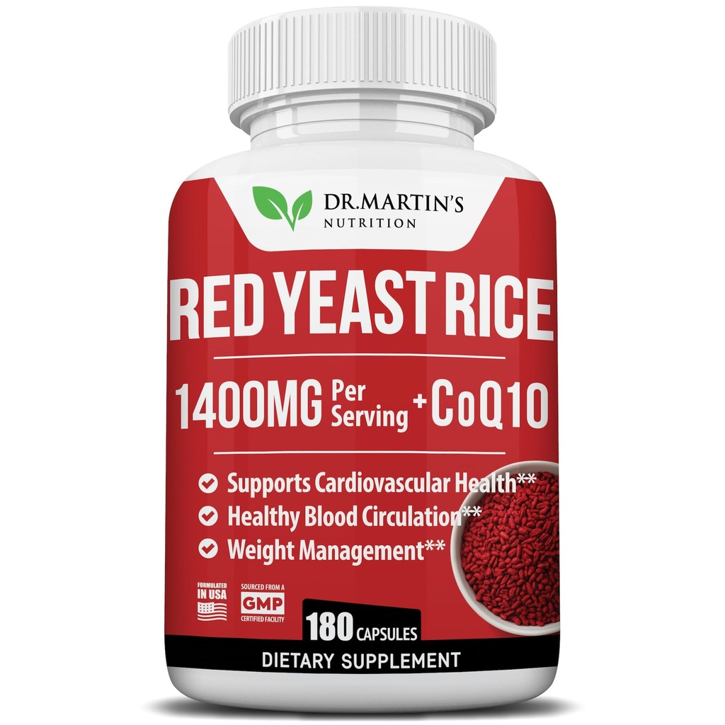 Red Yeast Rice Extract 1400mg Supplement 180 Grev • 124; Opretholde sunde Kolesterolniveauer • 124; Understøtter cardiovaskulær & blodcirkulation for sundt hjerte, fordøjelse, vægthåndtering & samlet sundhed