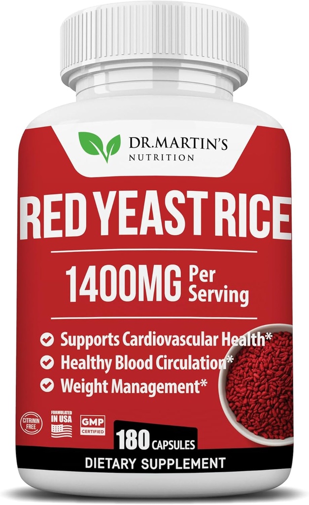 Red Yeast Rice Extract 1400mg Supplement 180 Grev • 124; Opretholde sunde Kolesterolniveauer • 124; Understøtter cardiovaskulær & blodcirkulation for sundt hjerte, fordøjelse, vægthåndtering & samlet sundhed