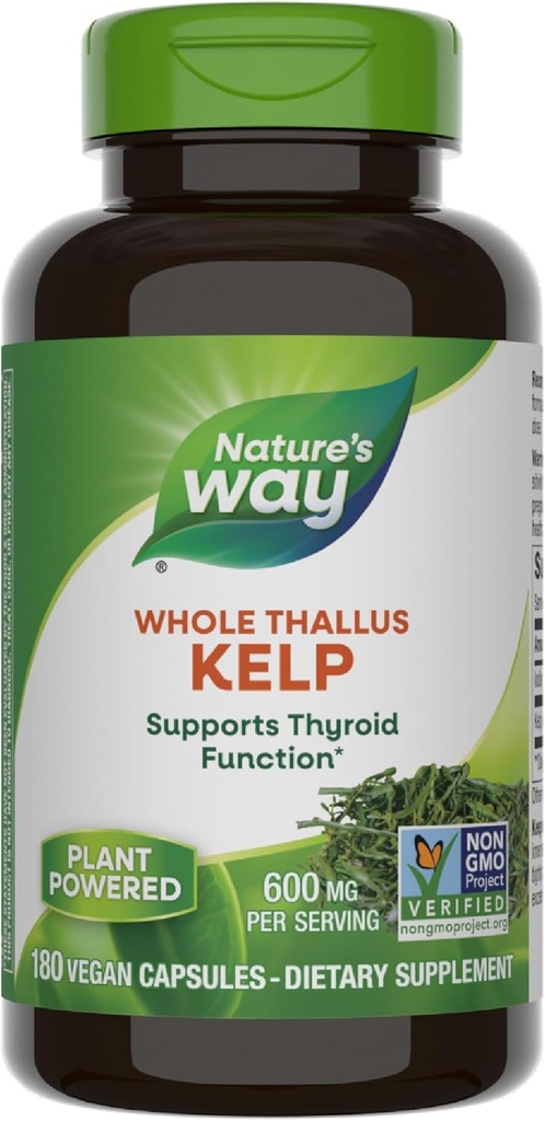 Nature 's Way Kelp, Understøtter Thyreoideafunktion *, 600 mg per servering, Non- GMO Project Verified, 180 kapsler (Packaging May Vary)