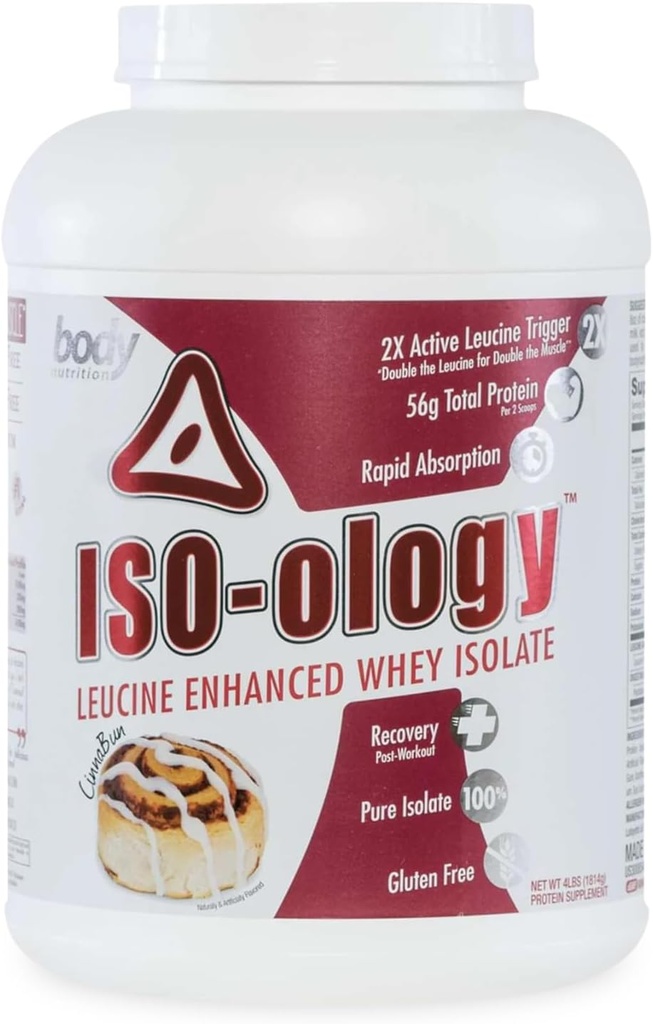Body Nutrition ISO-Ology, Leucine-Enhanced Whey Isolate Protein Powder, Post-Workout Recovery Supplement, Isolated Grass Fed Whey, Cinnabun Flavor, 4lb