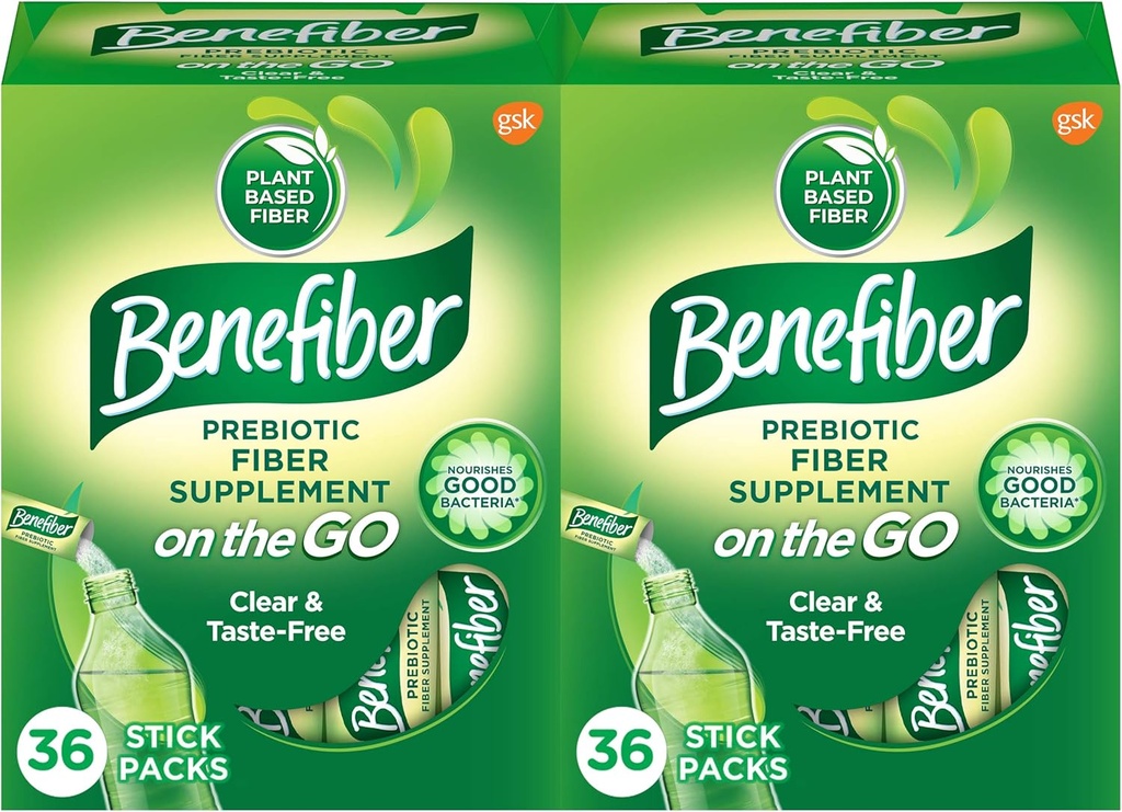 Benefiber på Go Prebiotic Fiber supplement pulver til fordøjelse, Dagligt pulver, Unflavored Stick Packs - 36 sticks (pakke med 2)