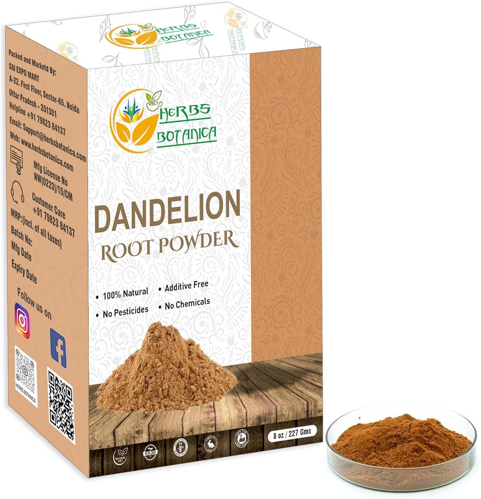 Urter Botanica Mælkebøtte Root Powder 100% Natural Mælkebøtte Root til urtete, Detox & Wellness - Finely Ground, Additive- Free Vegan Supplement - 8 oz Resealable Pack