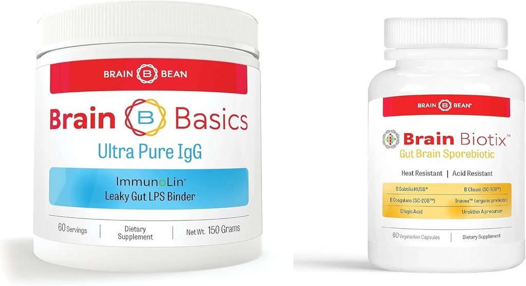 Brain Basics Gut Health Bundle: Ultra Pure IgG & Brain Biotix Kosttilskud Б124; Nutrient- Rich Immunoglobulin & Spore- Based Probiotic Formulas Б124; Dairy- Free, Gluten- Free & Nut- Free Б124; Lavet i USA