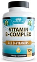 NaturaLife Labs Vitamin B- Kompleks med C-vitamin og folinsyre - Omfatter B1, B2, B3, B5, B6, B7, B9 & B12 - 100 kapsler, Vegan, Non- GMO, Gluten Free
