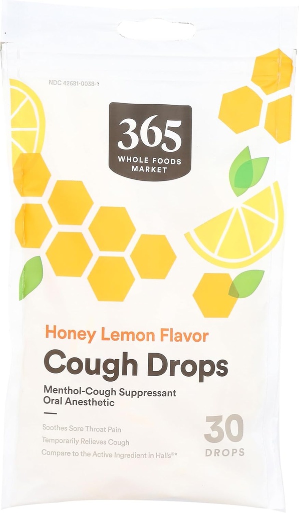 365 by Whole Foods Market, Honey Lemon Hough Drops, 30 Greve