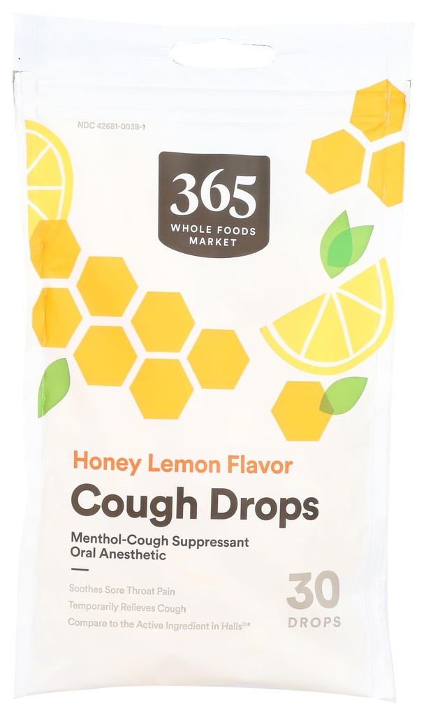 365 by Whole Foods Market, Honey Lemon Hough Drops, 30 Greve