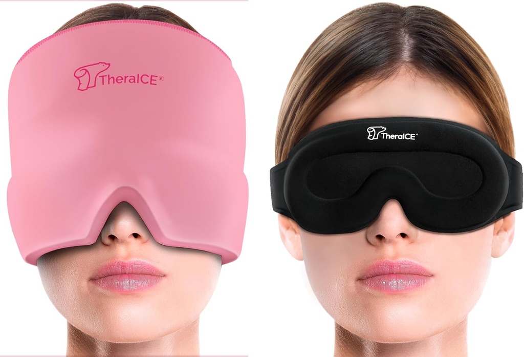 Theraice Migræne Hovedpine Relief Cap, Hot & Cold Therapy Hat, Migræne Relief Cap, Cool Gel Head Wrap, Hovedpine Cap Ice Pack Mask + Theraice Cooling Gel Relief Sleep Mask