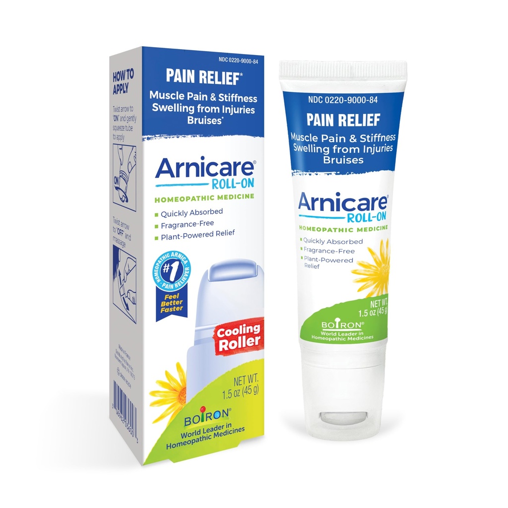 Boiron Arnicare Roll -On for lindring af fælles smerte, muskelsmerter, muskelømhed, og hævelse fra mærker eller skader - Køling Metal Roller og fragrance- Free - 1,5 oz