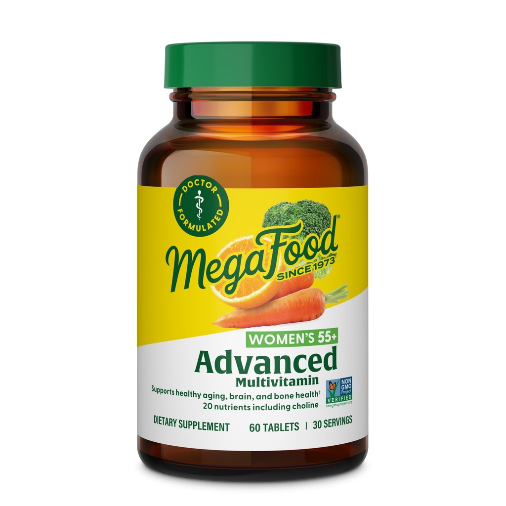 MegaFood, Multi for Women 55+, Supports Optimal Health and Wellbeing, Multivitamin and Mineral Dietary Supplement, Gluten Free, Vegetarian, 60 tablets (30 servings)