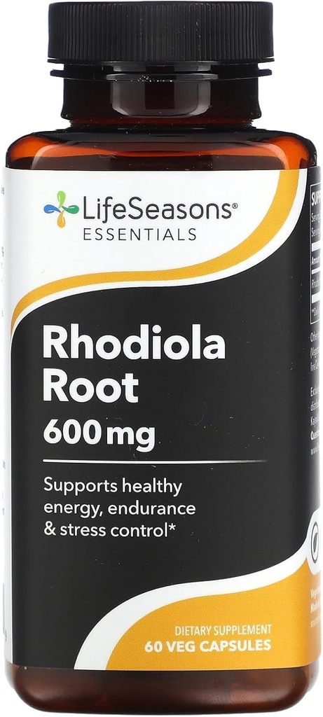 LifeSeasons Rhodiola Root 600mg per 2 Capsules – Adaptogenic Supplement for Natural Energy Mental Clarity Mood Balance Stress Support – 60 Vegan Capsules, Non‑GMO, Gluten‑Free