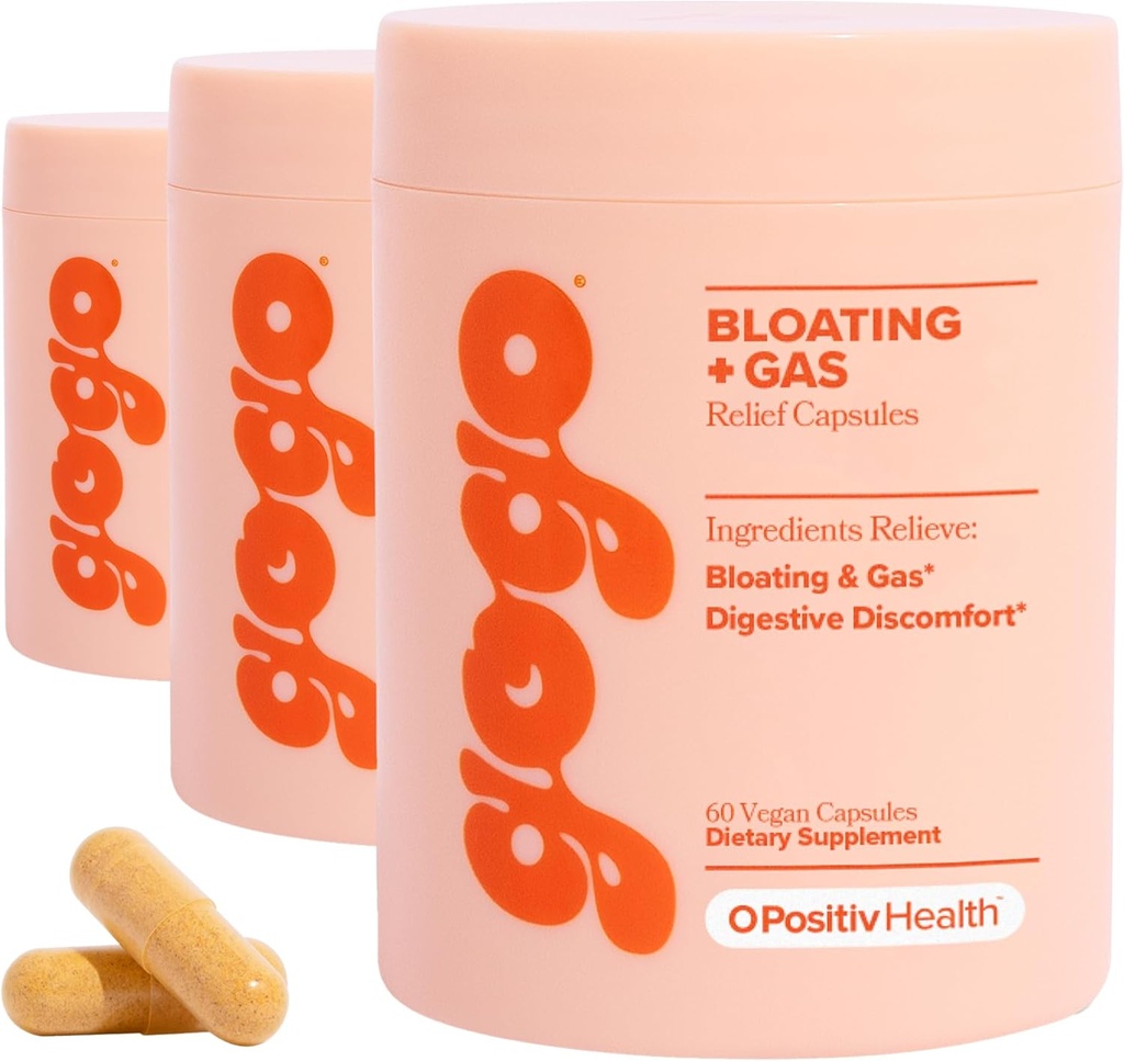 GOGO Bloating & Gas Digestive Relief, 30 Servings (Pack of 3) - Supplements with Digestive Enzymes, Bromelain, Ginger Root, & Milk Thistle - Supports Bloating Relief & Reduces Water Retention