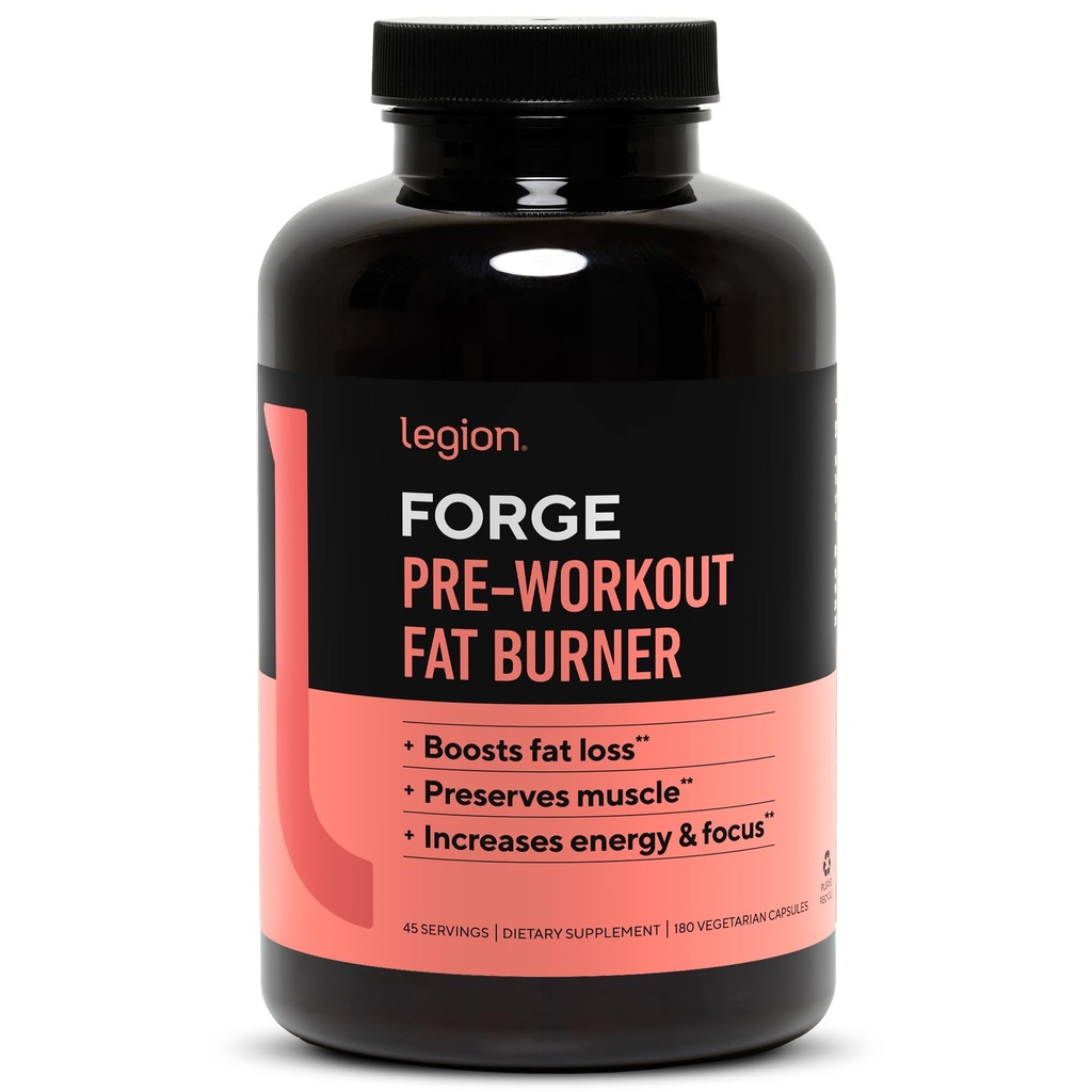 LEGION Forge Fasted Fat Burner - Termogene Fat Burner, Target Mave Fat og Trim Belly Fat med Yohimbe, HMB Supplement, Cholin. Alle Natural, 45 Servering...., 180 Greve (pakke med 1)