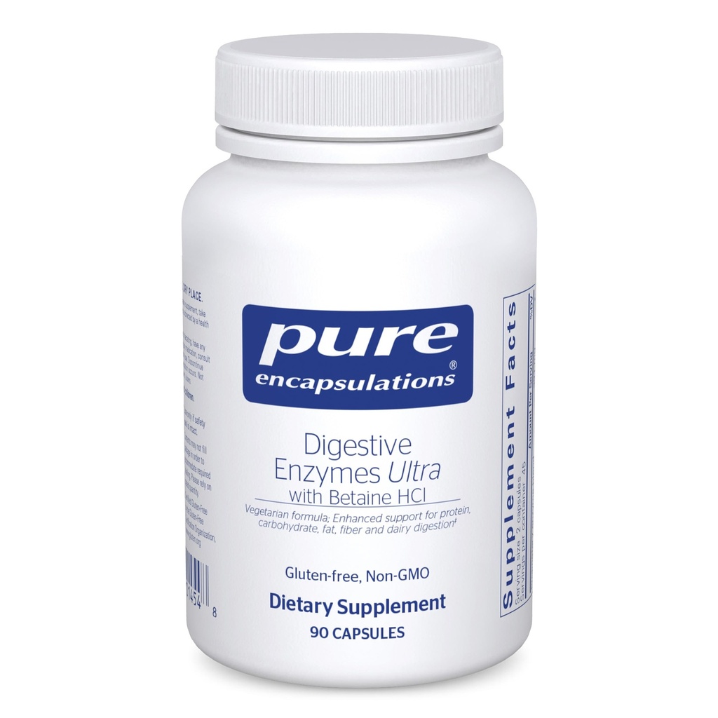 Pure indkapslinger fordøjelsesenzymer Ultra med Betaine HCl - Vegetarisk fordøjelsesmiddel Enzyme supplement til støtte protein, Carb, fibre, og mælk fordøjelse * - 90 kapsler