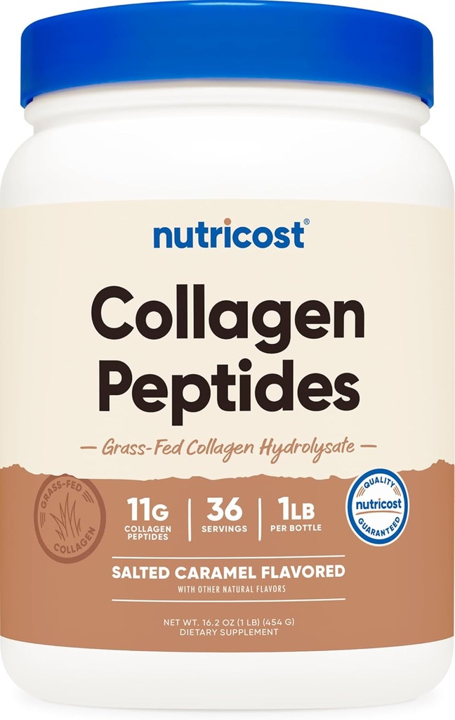 Nutricost Collagen Peptider Powder 1LB (454 G) (Saltet Caramel) - Græs Fed Bovin Collagen Hydrolysat