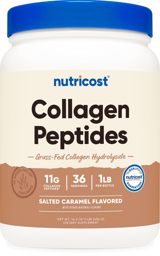 Nutricost Collagen Peptider Powder 1LB (454 G) (Saltet Caramel) - Græs Fed Bovin Collagen Hydrolysat