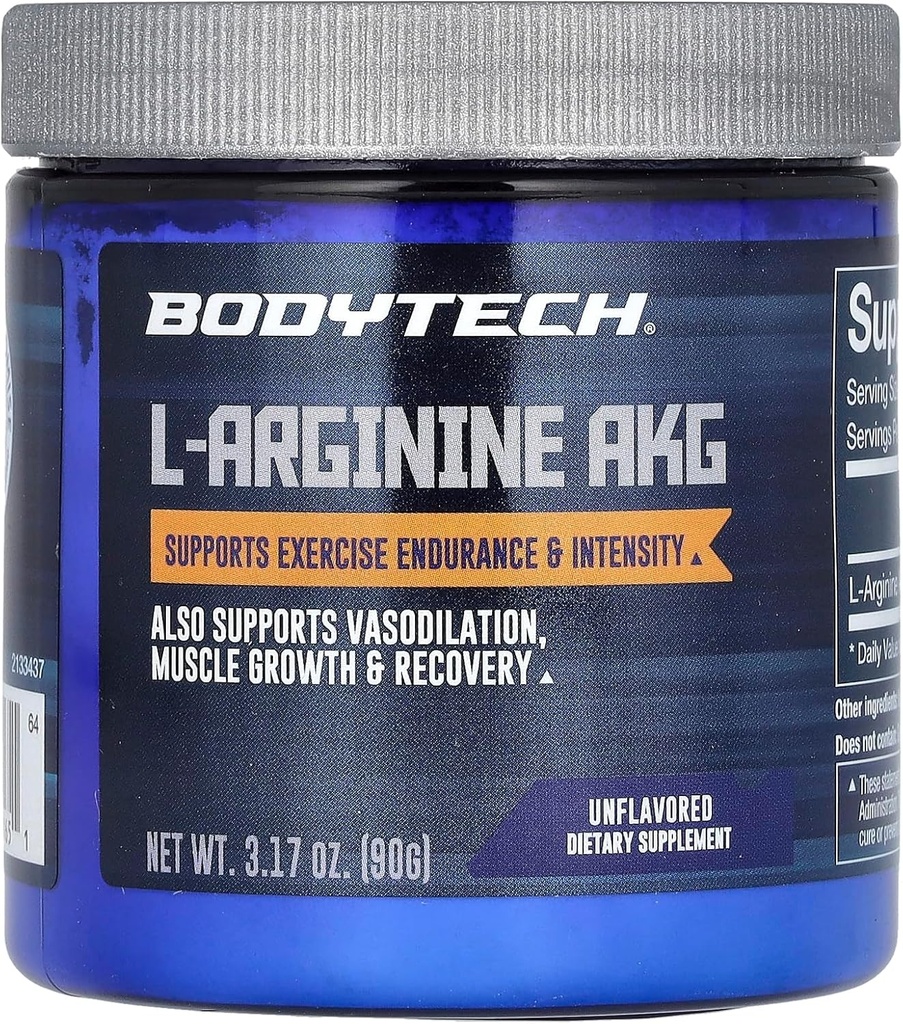 BODYTECH L- Arginin AKG 3000MG - Understøtter øvelse Endurance & Intensity, Muscle Growth & Recovery, Vasodilation, nitrogenoxid (3.17 Ounce Powder)