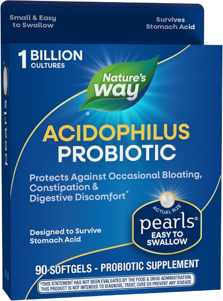 Nature 's Way Acidophilus Probiotic Pearls, Understøtter fordøjelig balance & Gut sundhed, Reducere lejlighedsvis Forstoppelse og Bloating *, 1 Millioner kulturer, 90 Softgels