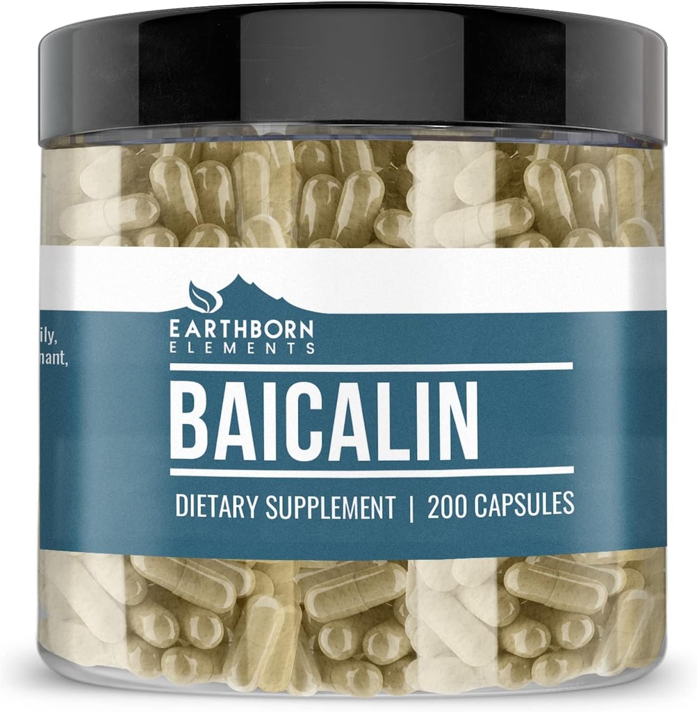 Earthborn Elements Baicalin 200 Capsules, Pure & Undiluted, No Additives