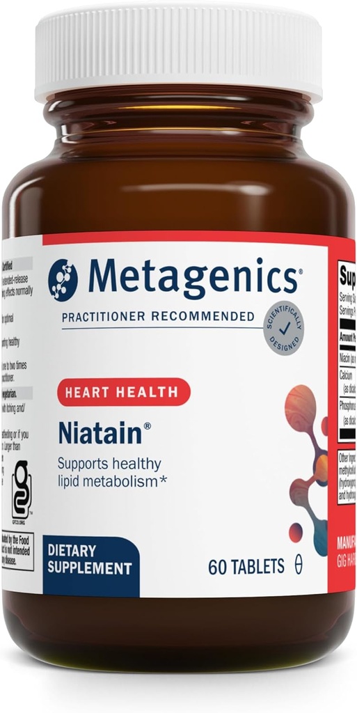 Metagenics Niatain Niacin B3- 500 mg Nicotinsyre med vedvarende frigivelse til reduceret flushing - Understøtter Cholesterol, Energi, Nervøs & Kardiovaskulær Sundhed * - Non- GMO, Gluten- Free - GMP Certifie