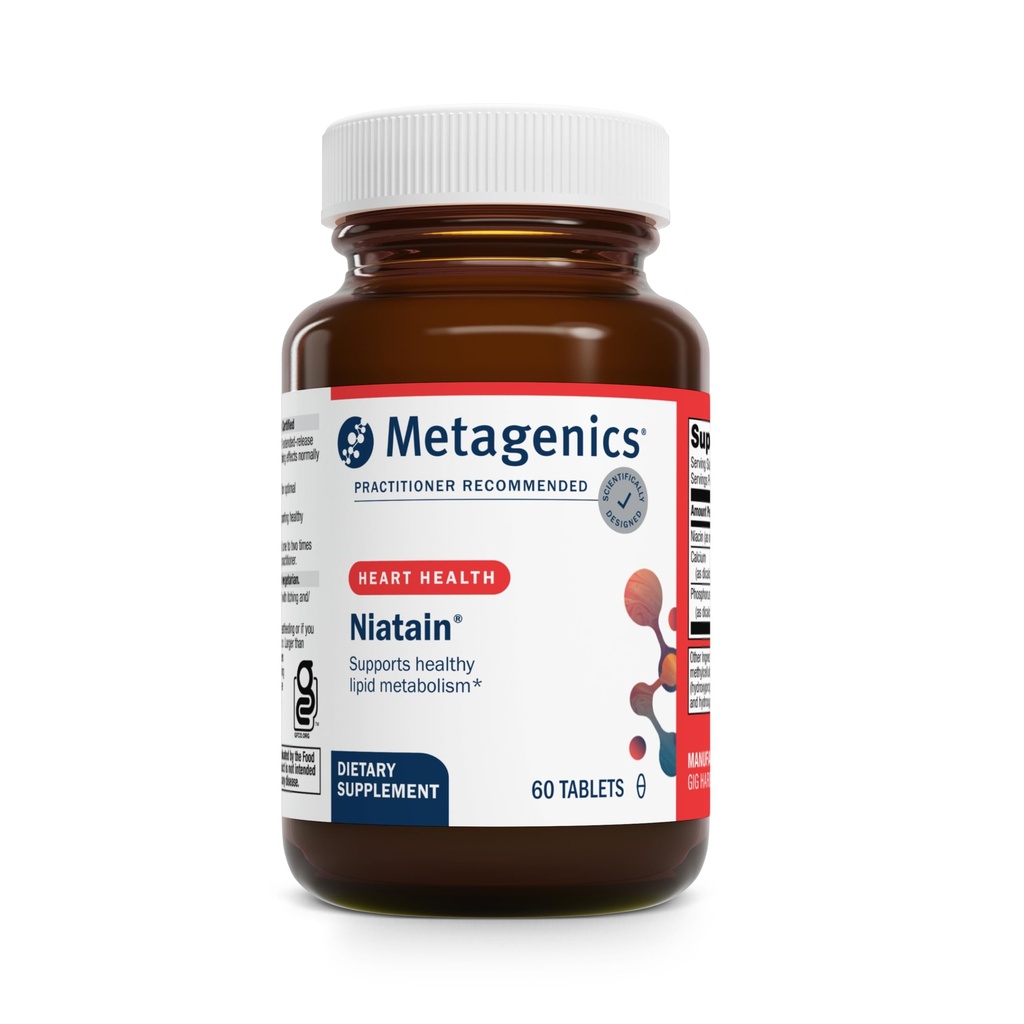 Metagenics Niatain Niacin B3- 500 mg Nicotinsyre med vedvarende frigivelse til reduceret flushing - Understøtter Cholesterol, Energi, Nervøs & Kardiovaskulær Sundhed * - Non- GMO, Gluten- Free - GMP Certifie