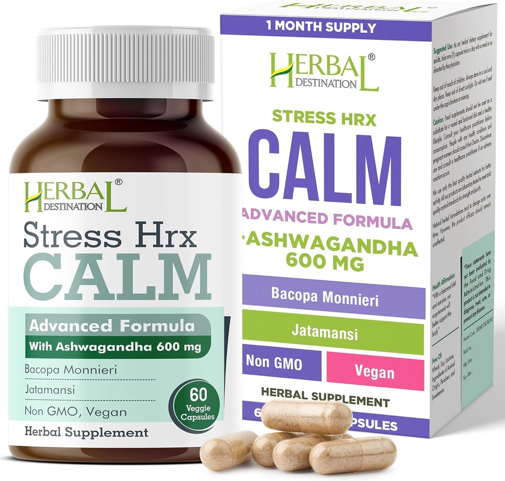 Stress Hrx, Ashwagandha Supplement Capsule, Herbal Destination Stress Relief - 60 Count
