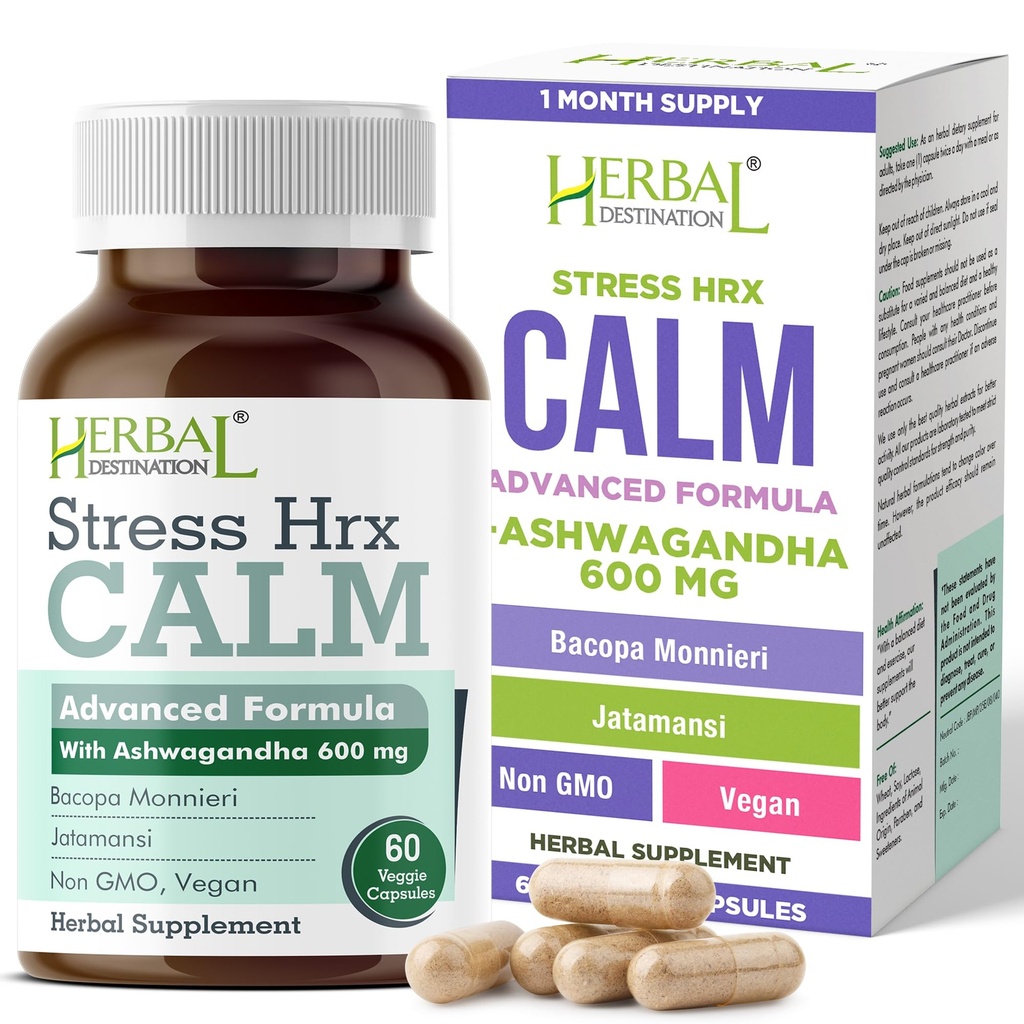 Stress Hrx, Ashwagandha supplement Capsule, Herbal Destination Stress Relief - 60 Greve