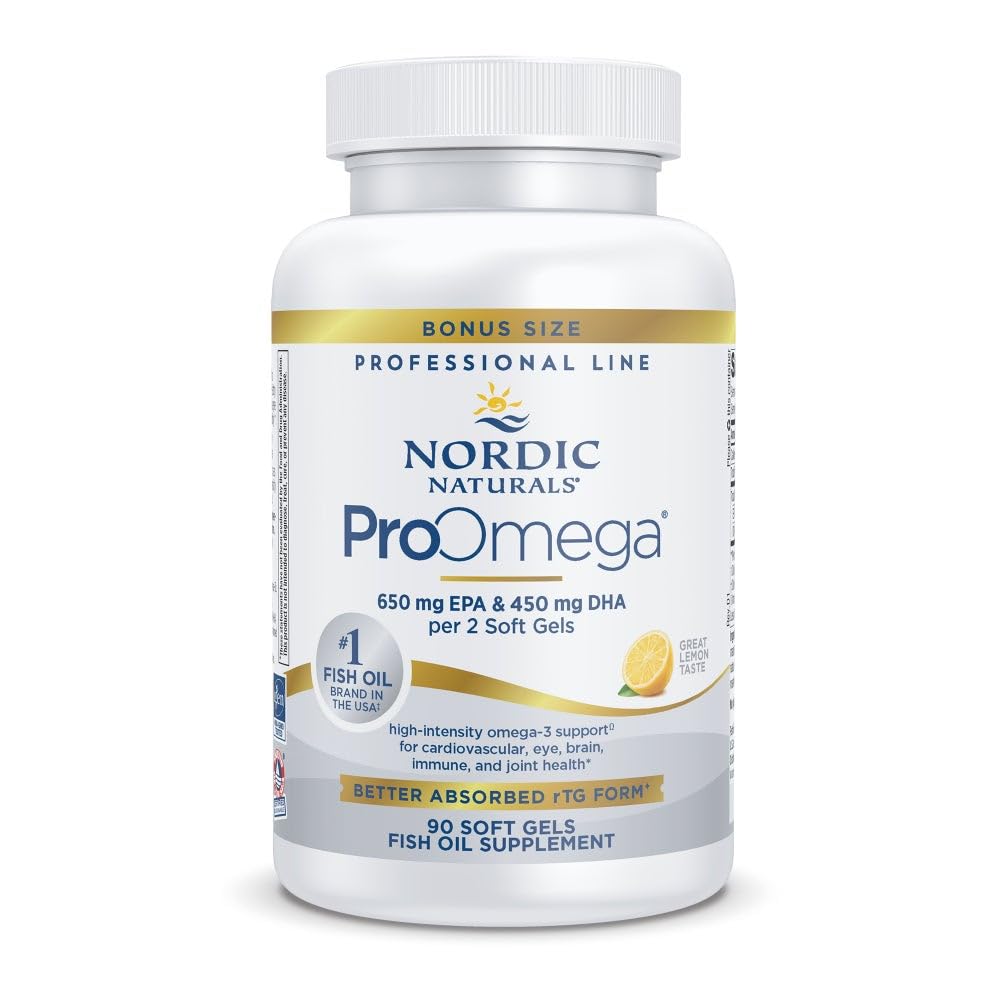 Nordic Naturals ProOmega, Lemon Flavor - 90 Soft Gels - 1280 mg Omega-3 - Høj- potens Fish Oil med EPA & DHA - fremmer hjerne, øje, hjerte, og immunforsvar - ikke-GMO - 45 Serveringer