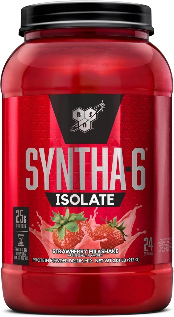BSN SYNTHA- 6 Isolate Protein Powder, Jordbær Protein Powder with Whey Protein Isolate, Milk Protein Isolate, Flavor: Jordbær Milkshake, 24 Servering (Packaging May Vary)