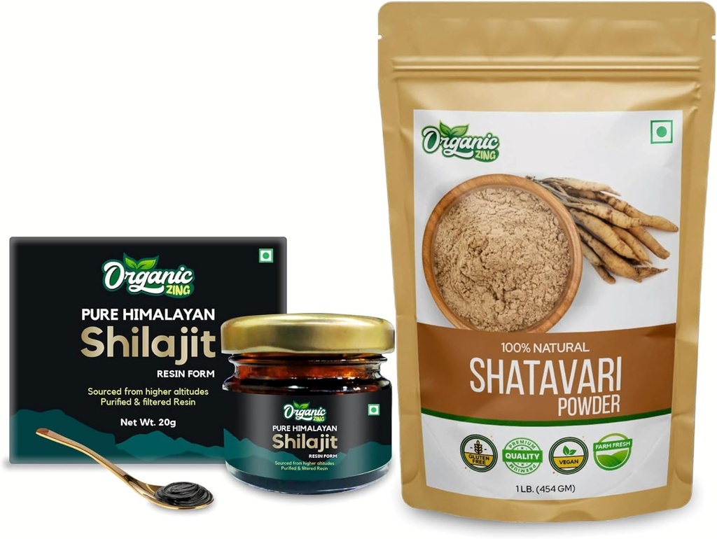ORGANISK ZING Shatavari Powder- 454g & Shilajit Resin- 20g