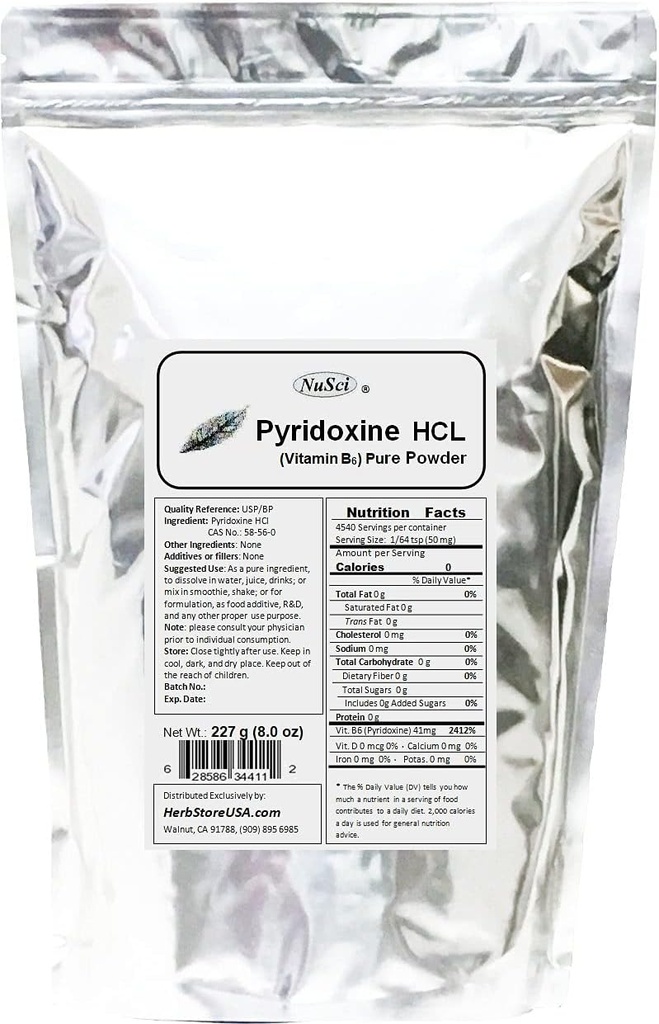 Pyridoxin HCl Vitamin B6 Pure Powder 8, 0 oz (227 g)