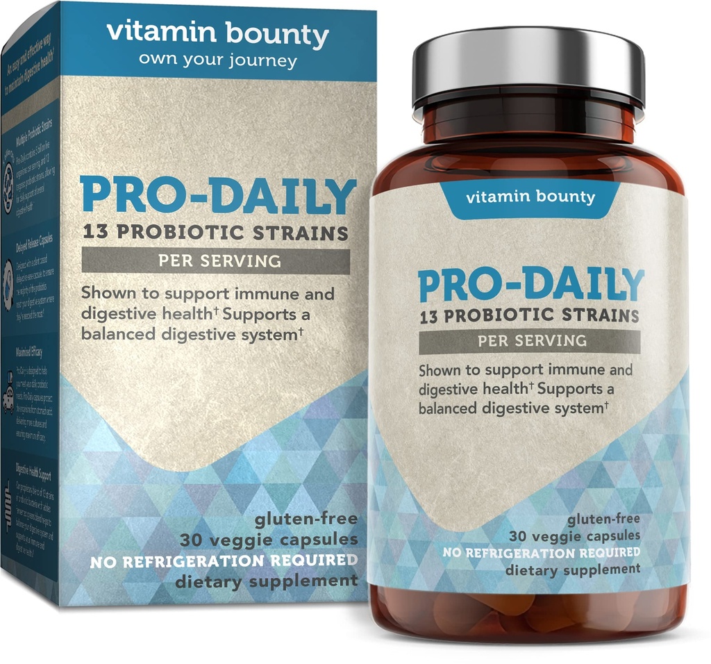 Vitamin Bounty Pro- Daily Probiotic 5 Millioner CFU - 13 Strops med Lactobacillus Acidophilus & Bifidobacterium til fordøjelsessygdomme - Probiotika til mænd og kvinder Gut Health Support