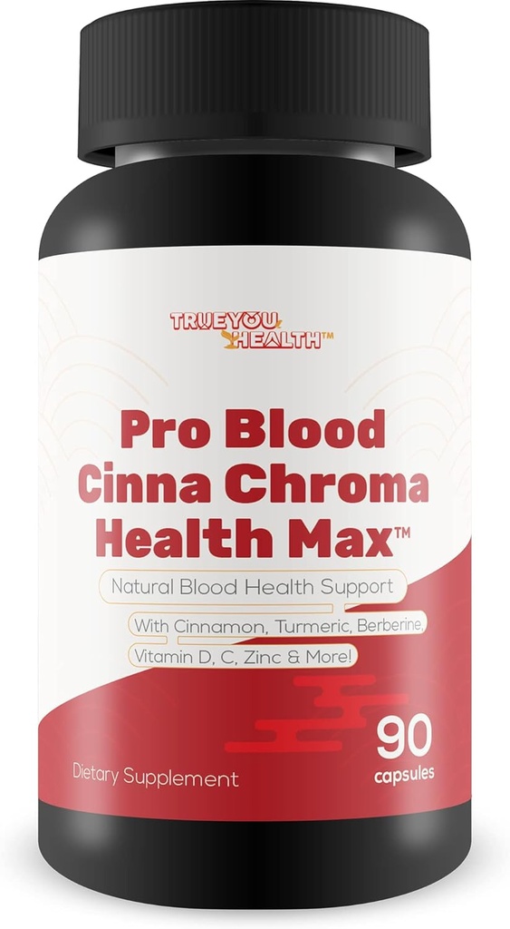 Pro Blood Cinna Chroma Health Max - Naturlig blod sundhed støtte med kanel, gurkemeje, berberine, D-vitamin, C-vitamin, zink & mere - fremme Balanceret blod sundhed & forbedret blodgennemstrømning