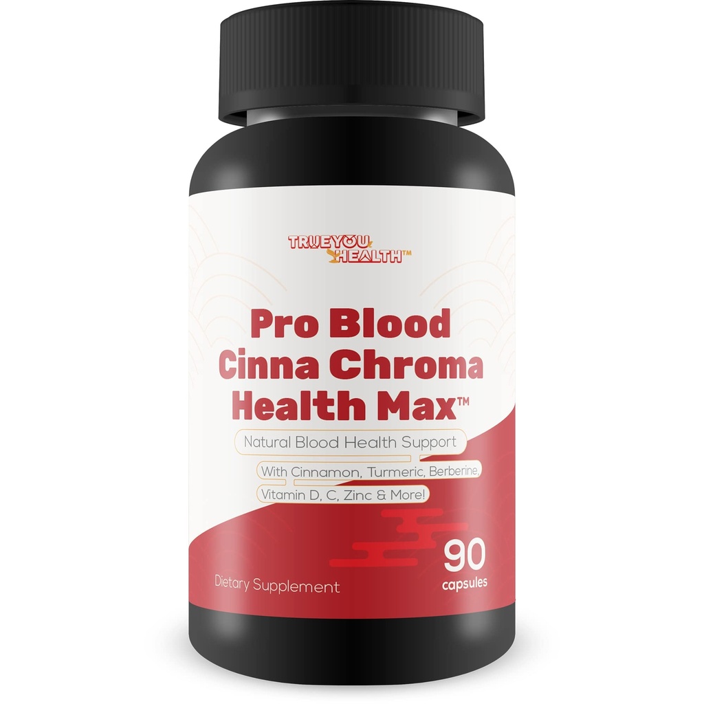 Pro Blood Cinna Chroma Health Max - Naturlig blod sundhed støtte med kanel, gurkemeje, berberine, D-vitamin, C-vitamin, zink & mere - fremme Balanceret blod sundhed & forbedret blodgennemstrømning