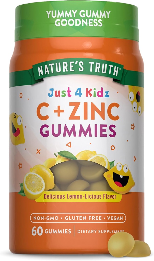 Nature's Truth Vitamin C Gummies for Kids | with Zinc | 60 Count | Vegan, Non-GMO & Gluten Free