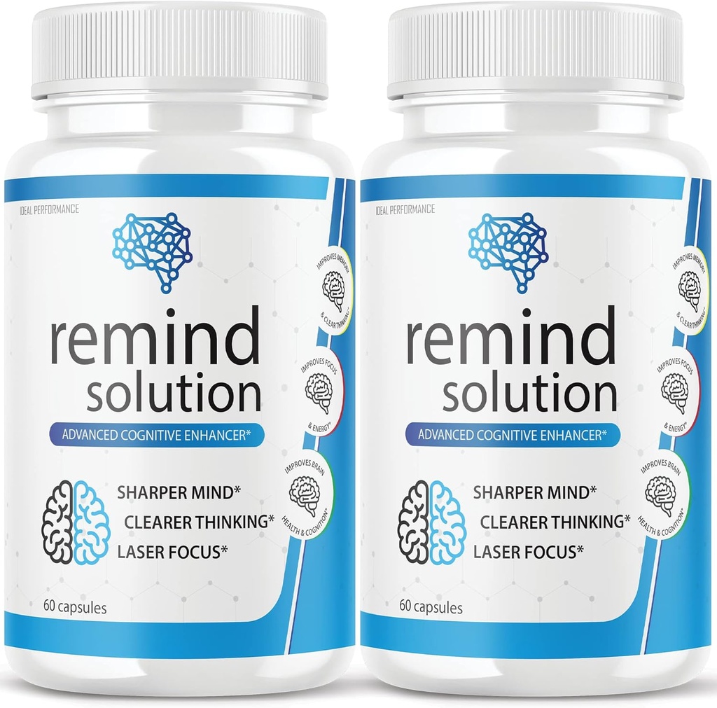 (2 Pack) Remind Solution for Memory Advanced Cognitive Brain Health Function Focus Max Concentration Recall Supplement (120 kapsler)