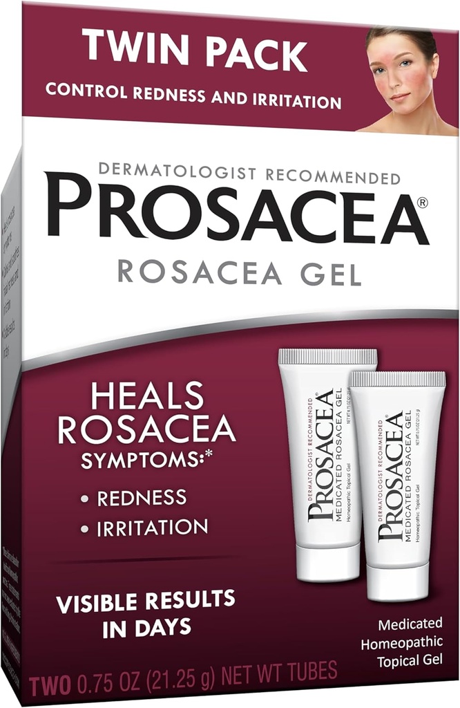 Prosacea - Medicin Rosacea Behandling for ansigt - heler Rosacea Symptomer på rødme, Pimpler og Irritation - Duft fri - Twin Pack - To 0,75oz Rør (1,5 oz i alt)