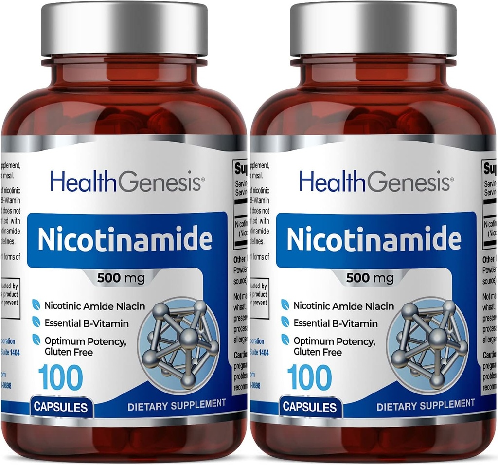 B-3 Nicotinamid 500 mg 100 Caps 2 Pack - Nicotinsyre Niacin Natural Flush- Free Vitamin Formel - Understøtter hud celle sundhed