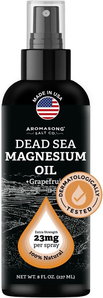 Aromasong Magnesium Spray Grapefruit- Extra Strength (23 mg i hver spritz) 8 Oz - Natural and Pure Magnesium Oil Spray - Made in the USA - for ben discomfort and promises a room sleep