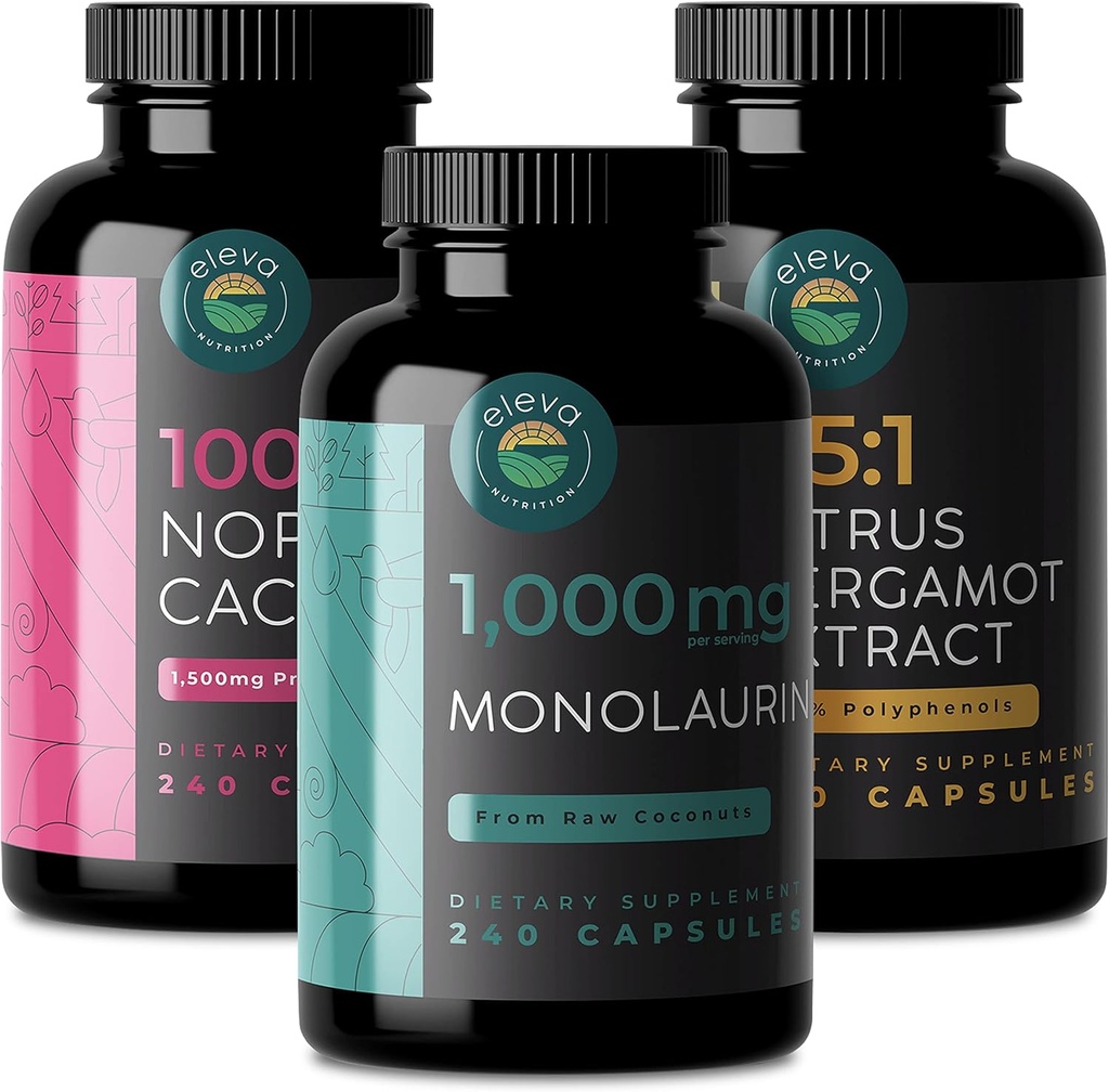 Citrus Bergamot, Nopal Cactus, & Monolaurin Bundle. 100 mg Citrus Bergamot Kapsler, 100 mg Monolaurin Kapsler og 150 mg Prickly Pear Cactus Kapsler