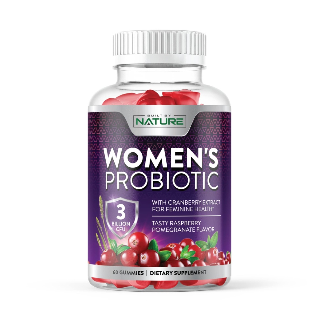 Bygget af Nature Probiotika for Kvinder Gummies 3 Millioner CFU, 6 Probiotiske Strops med Cranberry Supplement, fordøjelsesbesvær, immunforsvar, Vaginal & Urinary Health, Hylde Stable, 60 Gummy