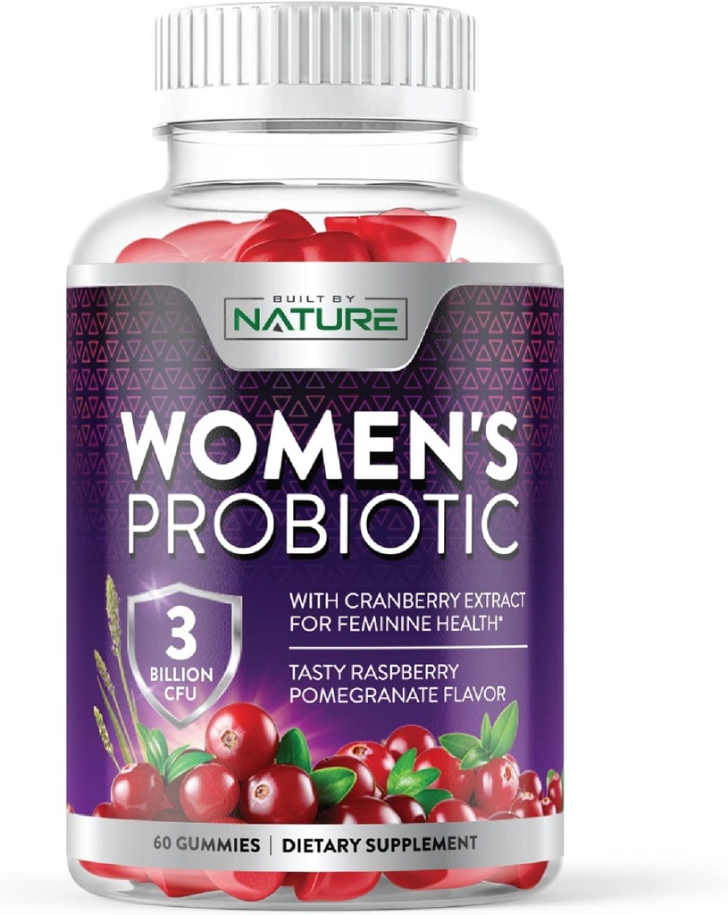 Bygget af Nature Probiotika for Kvinder Gummies 3 Millioner CFU, 6 Probiotiske Strops med Cranberry Supplement, fordøjelsesbesvær, immunforsvar, Vaginal & Urinary Health, Hylde Stable, 60 Gummy