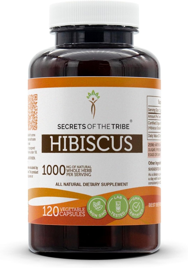 Secrets of the Tribe Hibiscus 120 Capsules, 1000 mg, Hibiscus Sabdariffa Dried Flower (120 Capsules)